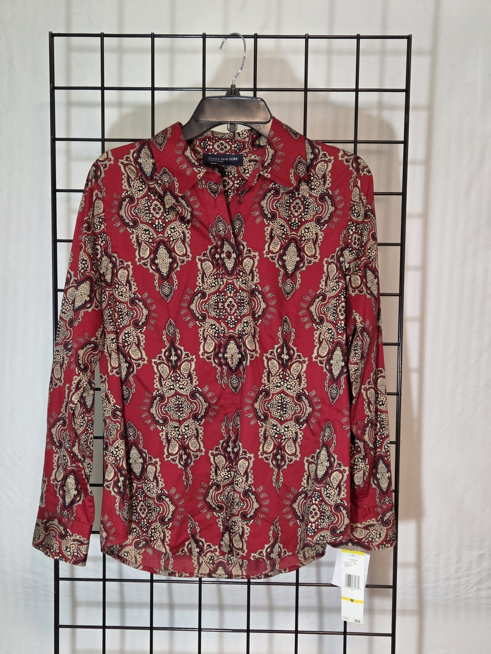Jones New York Red Paisley Print Button-Up Blouse